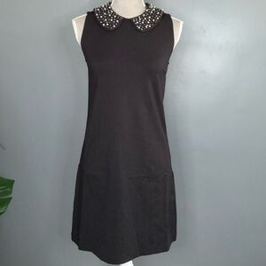 Philosophy Black Sleeveless Dress with Embellished Collar